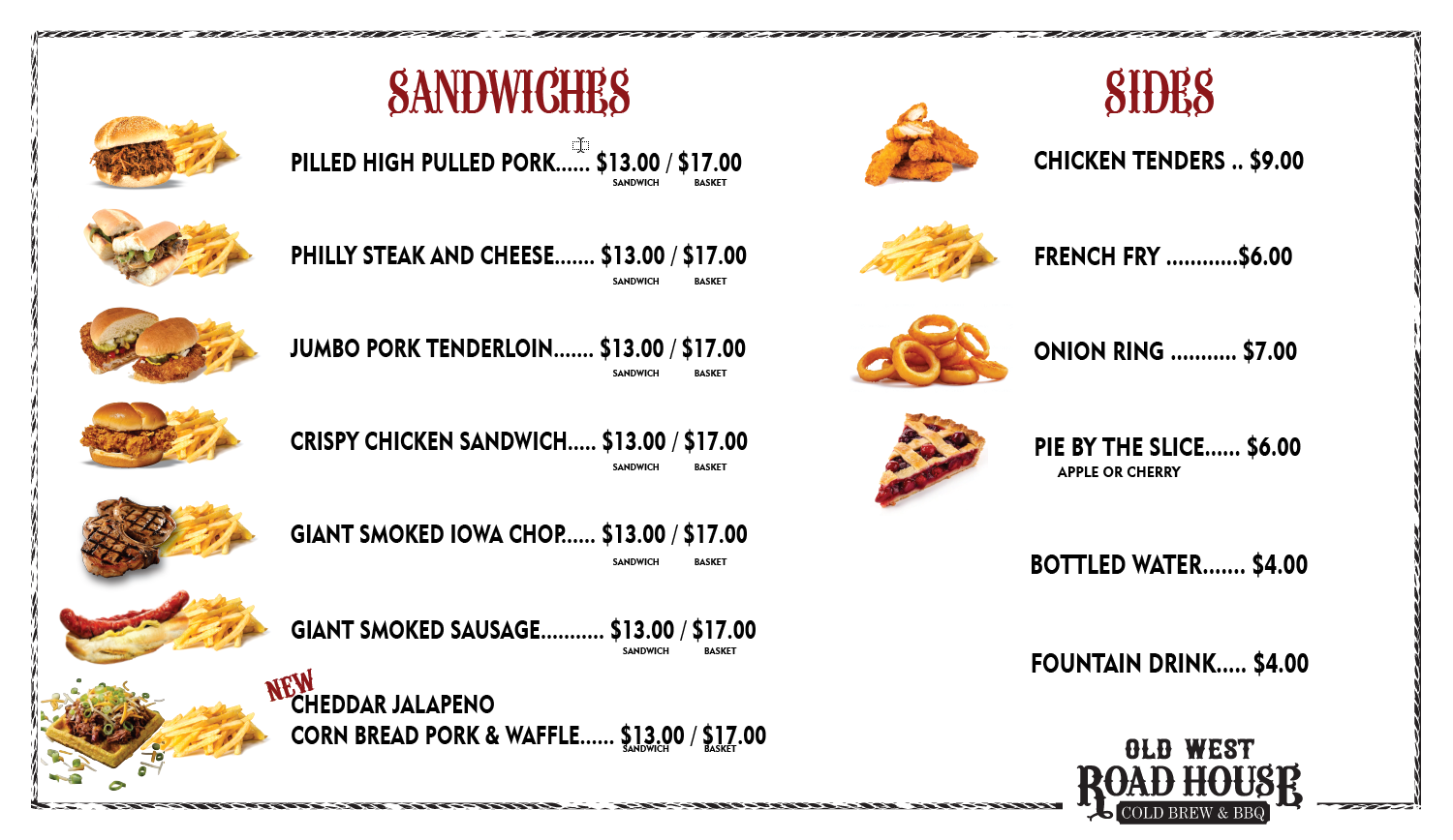Old West Road House menu and prices