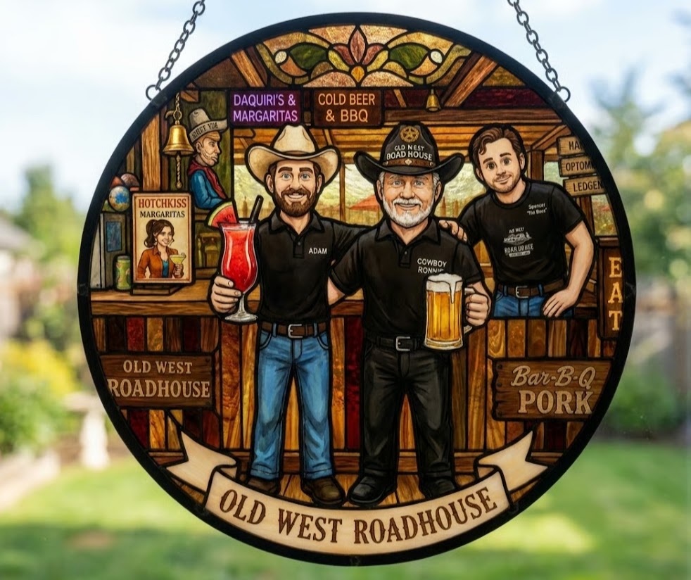 Old West Road House artwork featuring Adam, Cowboy Ronnie and Spencer